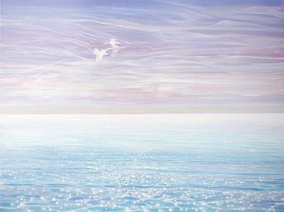 White Birds Blue Sea - large seascape oil painting