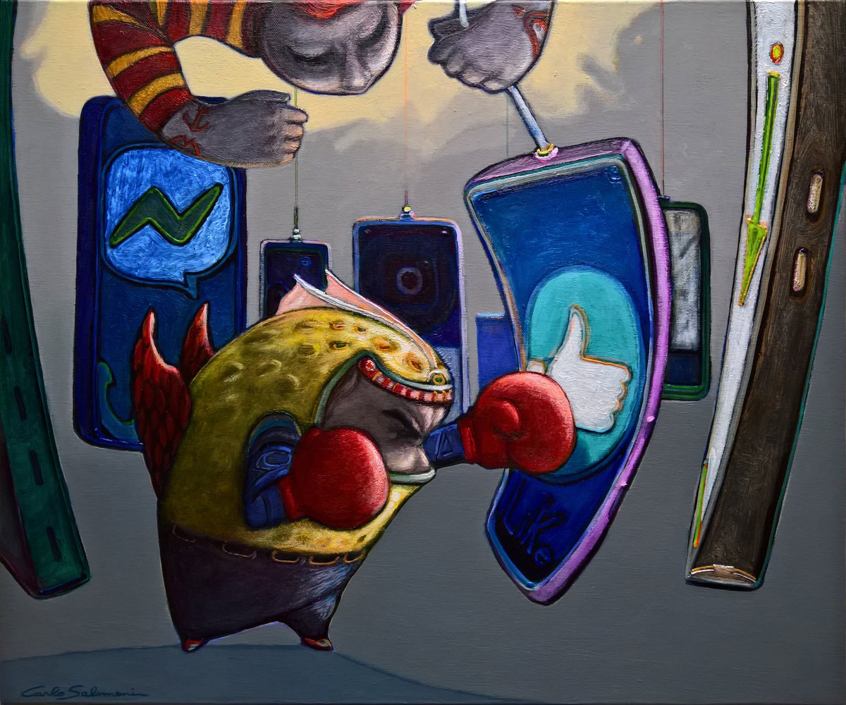 Urban And Pop Portrait Painting By Carlo Salomoni, 24 X 20, Training, Original Artwork