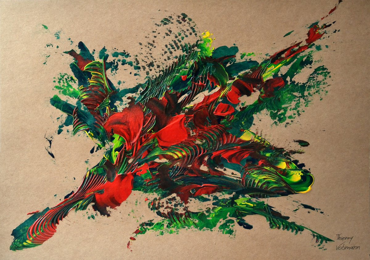 Abstract Acrylic Painting By Thierry Vobmann. Abstract ., 17 X 12", Natural Style 34, Original Artwork