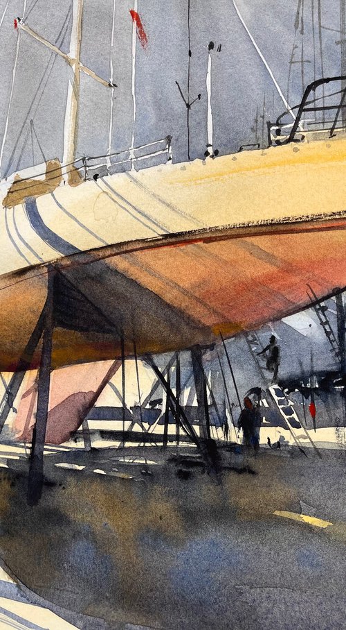 Yachts painting watercolor by Samira Yanushkova