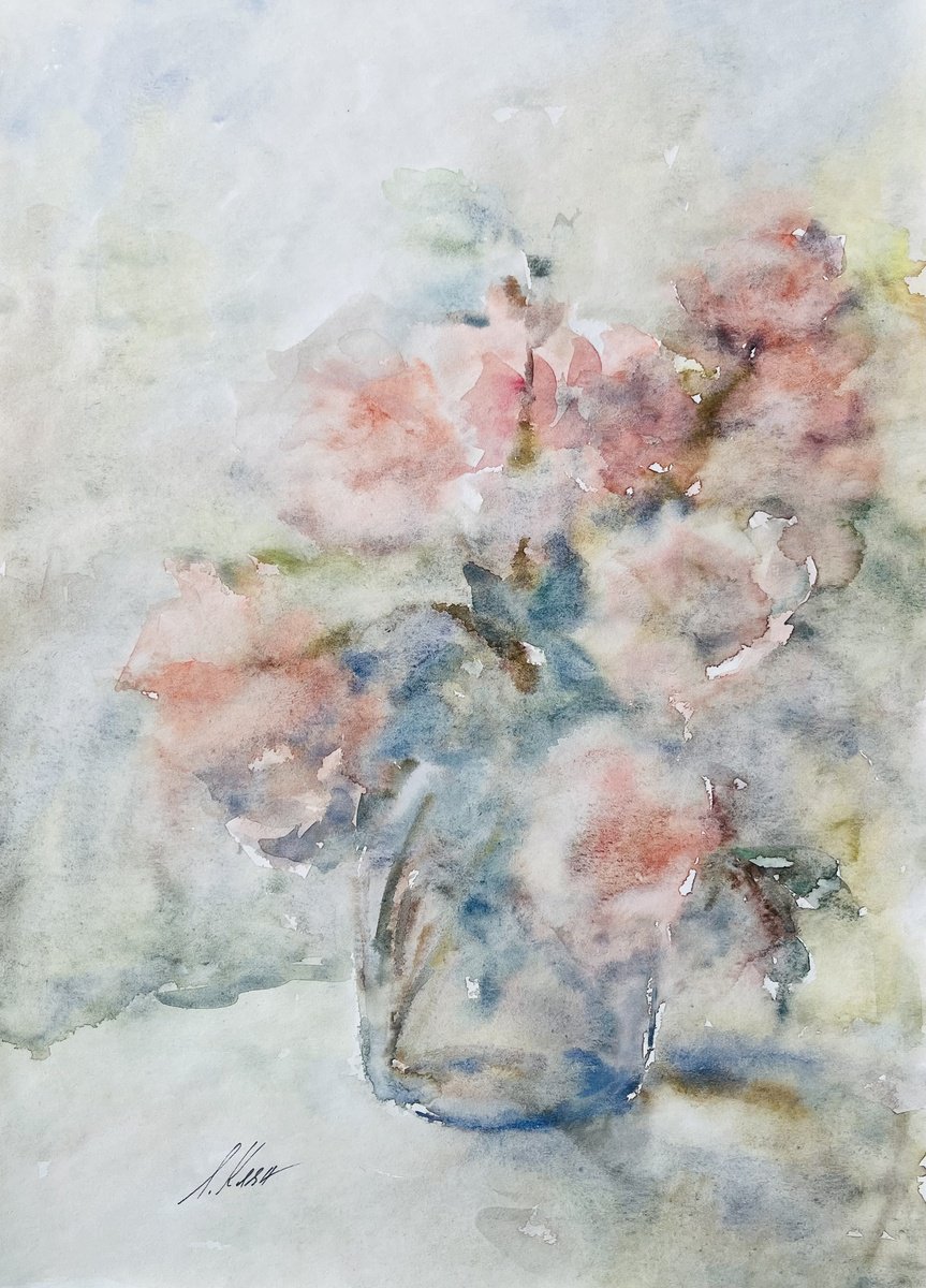 Impressionistic Botanical Watercolour By Elena Klyan, 12 X 16, Roses 30X40 Cm 2025, Original Artwork