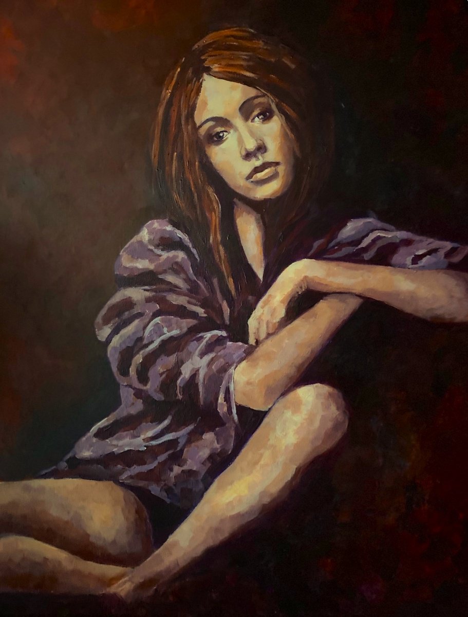 Impressionistic Portrait Acrylic Painting By Colette Baumback, 24 X 31, Ruby - Portrait, Original Artwork