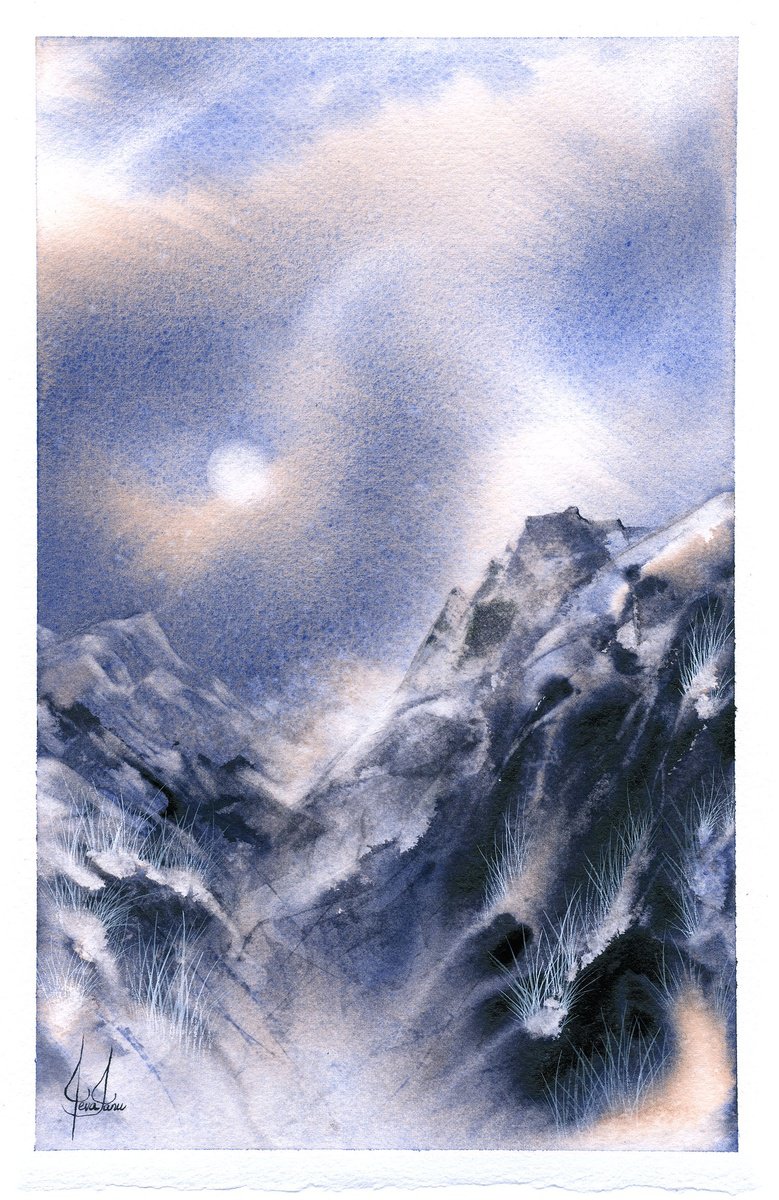 Impressionistic Landscape Watercolour By Ieva Janu, 7 X 11, Mountains X, Original Artwork
