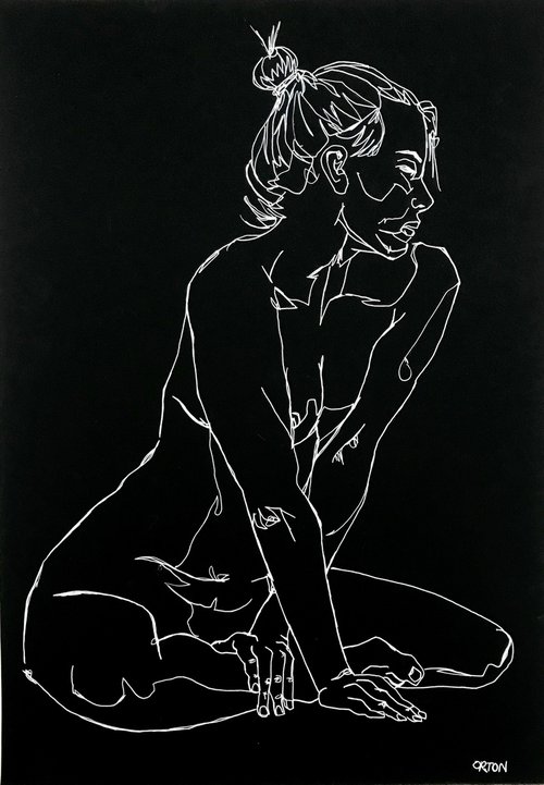 Female Nude Acrylic Ink Seated Female Model Figure Study Life Drawing Gesture Study by Andrew Orton