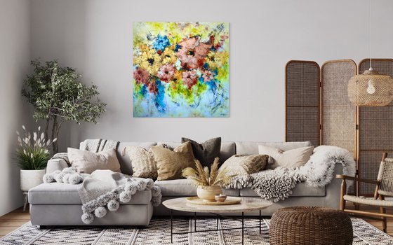 "Floral Dream" from "Colours of Summer" collection, XXL abstract flower painting