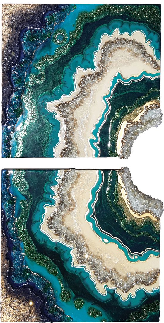 Malachite. 118 x 60 cm  Diptych Geode Art, wall art, Resin art, Resin painting, Modern art