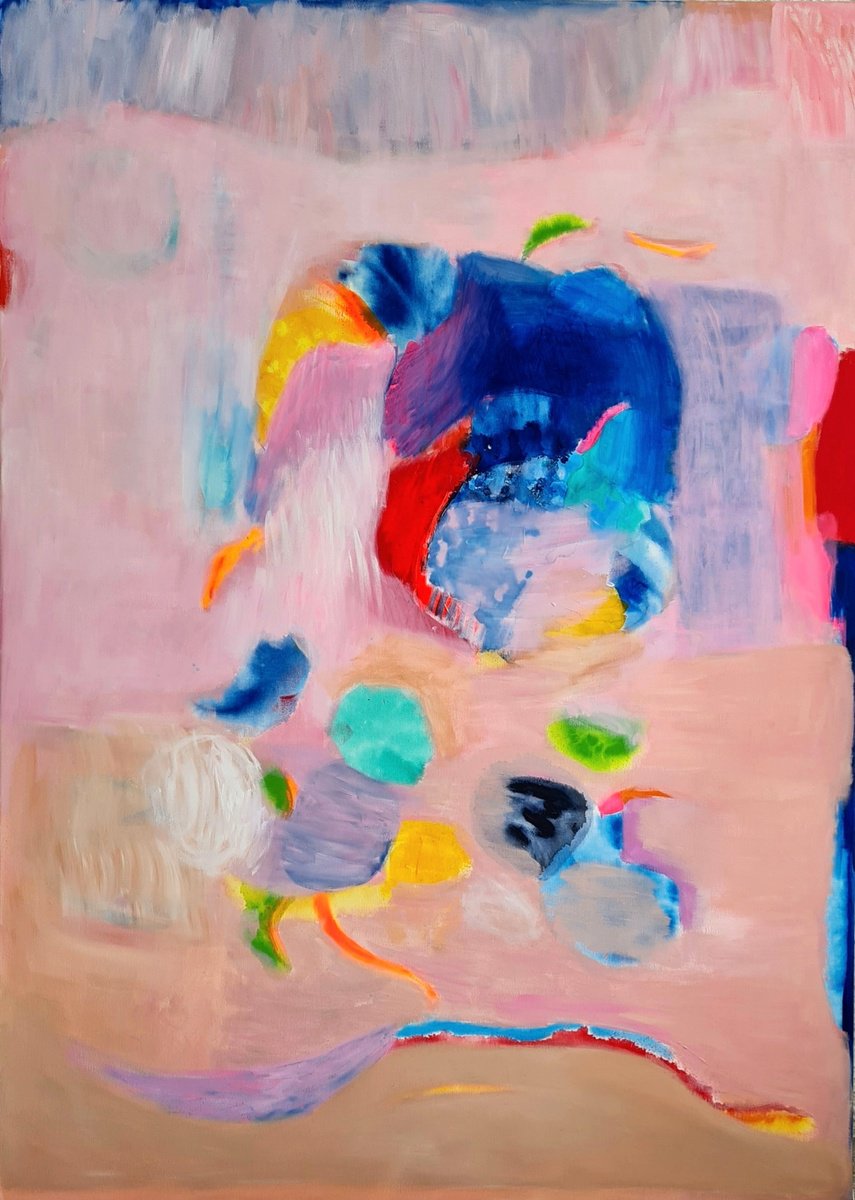 Organic Abstract Acrylic Painting By Wioletta Gancarz, 47 X 67", Pathway To Joy, Original Artwork