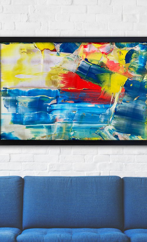 "Crystal Blue Persuasion" - Original PMS Large Abstract Acrylic Painting On Panel, Framed - 38" x 26" by Preston M. Smith (PMS)