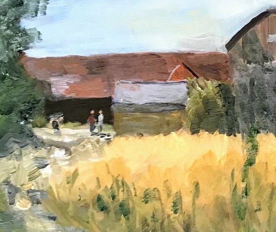 Meeting at the Farm - an original oil painting