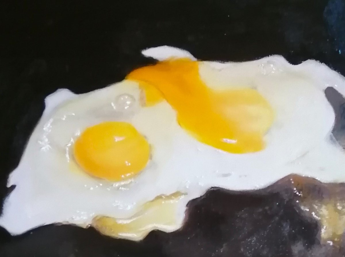 Still Life Oil Painting By Rosemary Burn, 16 X 12", Frying Eggs, Original Artwork