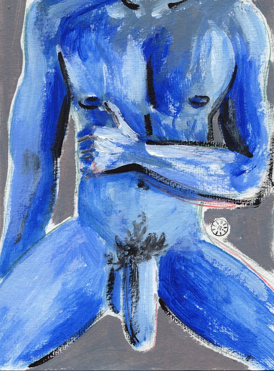 Male Nude Study In Blue