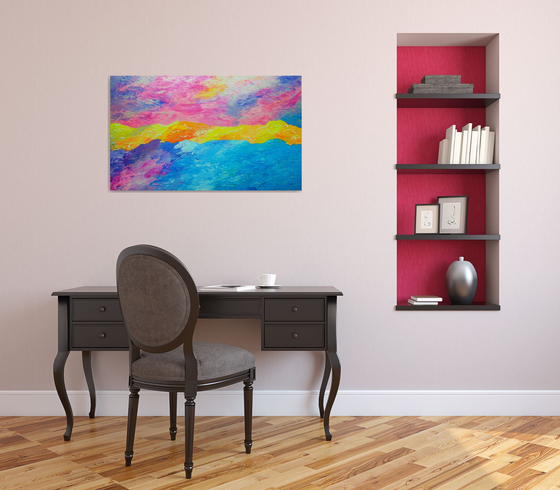 Awakening -  large, abstract colorful aerial sky painting; home, office decor; gift idea