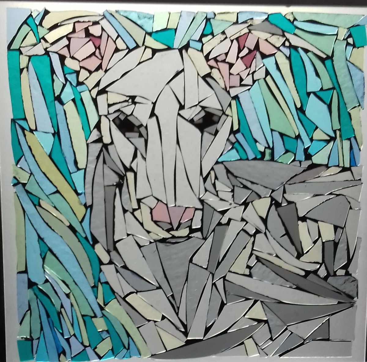 Pastel Greyhound - glass mosaic art by Joanna Plenzler