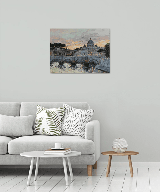 St. Angelo Bridge at Sunset, Rome