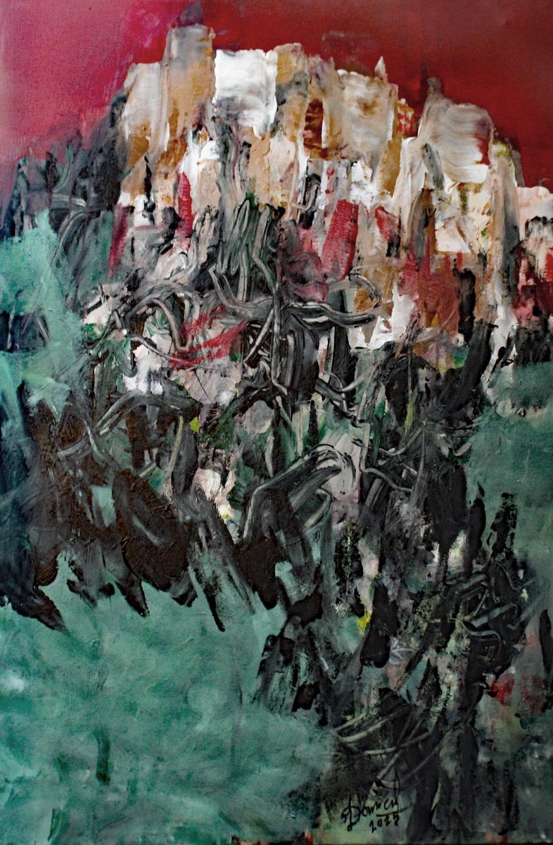 Abstract Acrylic Painting By Jacques Donneaud, 31 X 46, Ete, Original Artwork