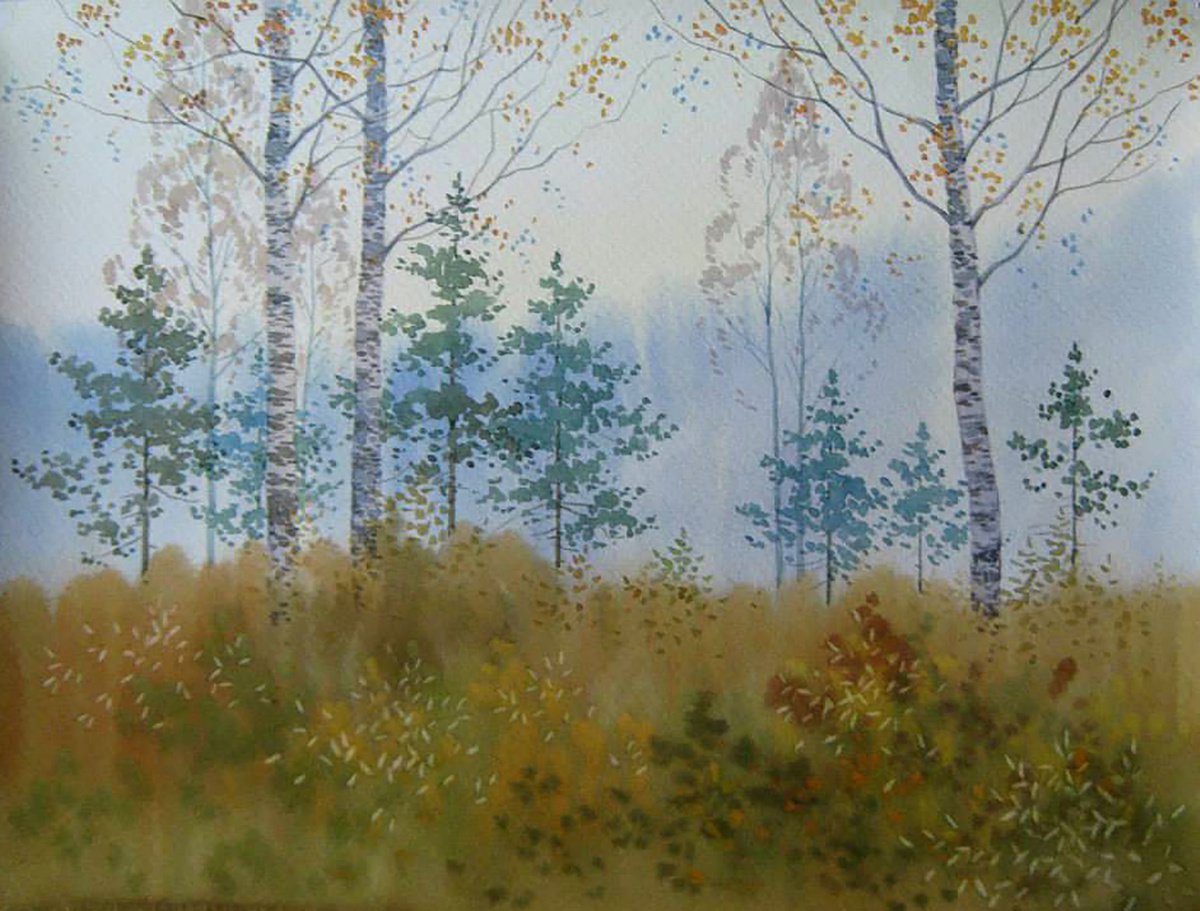 Impressionistic Landscape Watercolour By Valeriy Savenets-1, 16 X 12", Twilight. Etude, Original Artwork