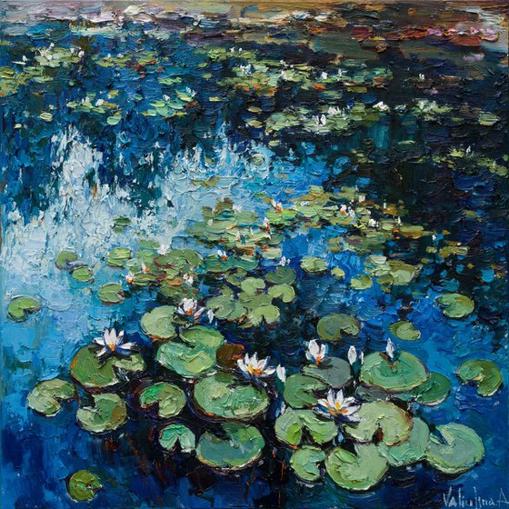 White Water Lilies - Original Oil painting - FREE SHIPPING