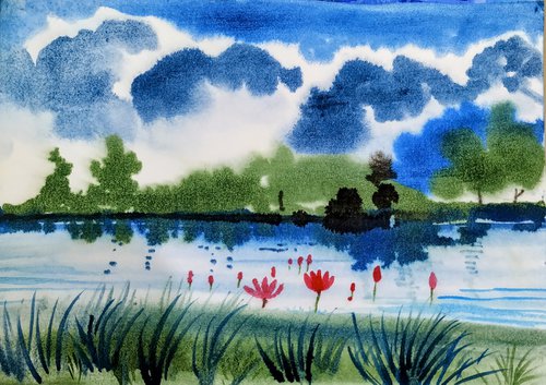 Water lily  landscape by SANJAY PUNEKAR