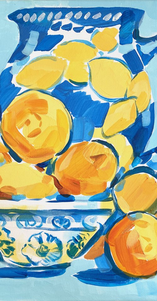 Blue Still Life With Lemons by Ariela Stem