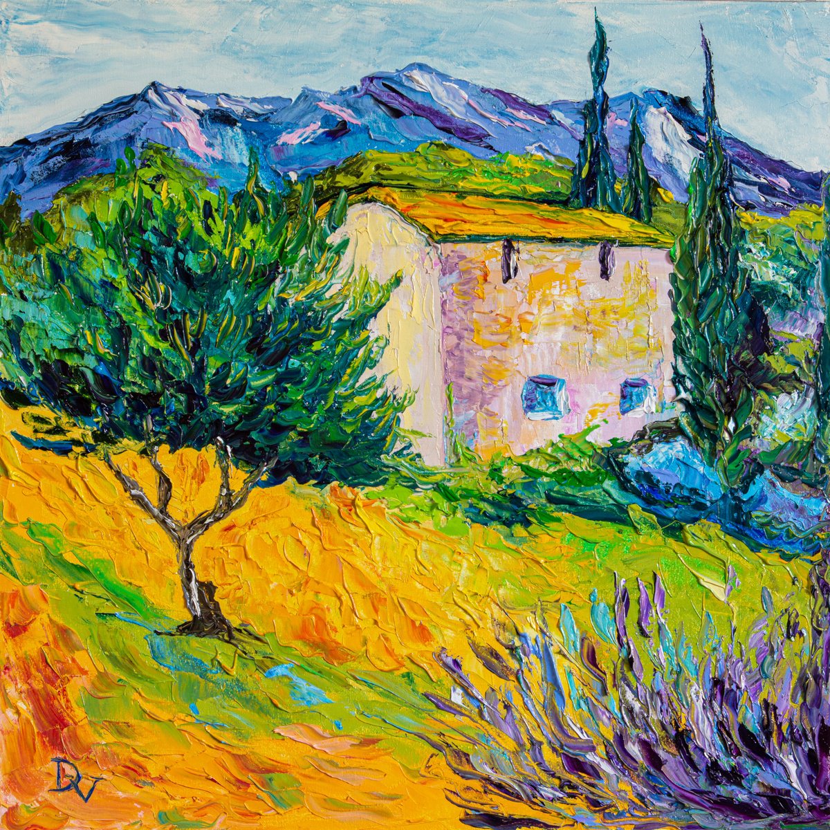 Impressionistic Landscape Oil Painting By Vladyslav Durniev, 20 X 20", A Little Piece Of Provence, Original Artwork