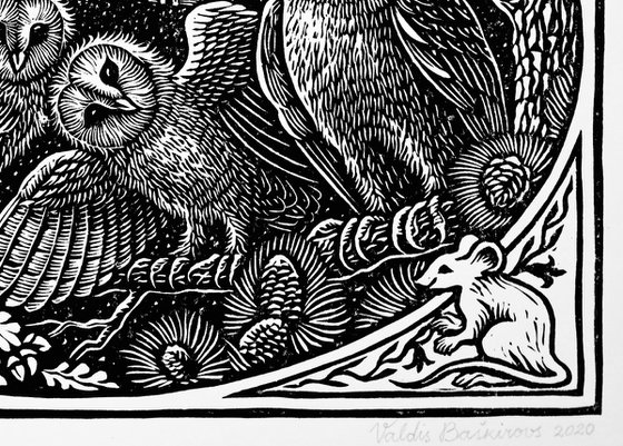Owl linocut print.