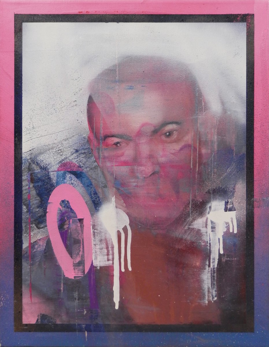 Urban And Pop Portrait Oil Painting By Milos Hronec, 14 X 18", Writer