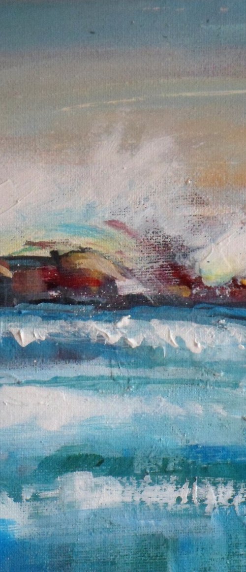 Filey Brigg, East Yorkshire. Waves on breakwater by Jean  Luce