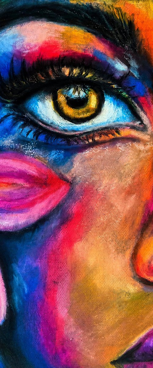 Petals of Her Gaze - Colorful  Woman Portrait by Helga Wild