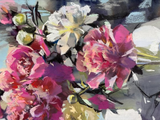 Morning, sun, peonies
