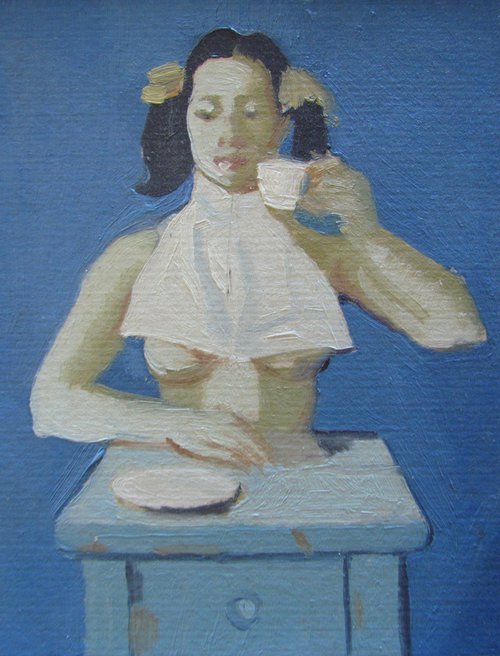 The girl drinks tea by Viktoriia Pidvarchan