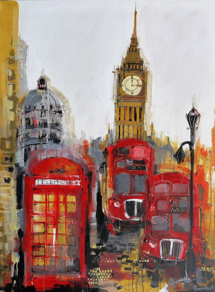 Impressionistic Cityscapes Acrylic Painting By Irina Rumyantseva, 35 X 47, London Skyline, Original Artwork