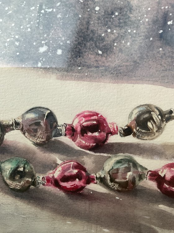 Vintage Christmas toys, original art