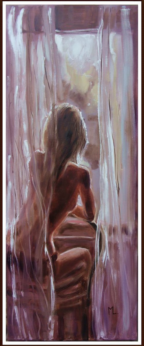 " THE WARM MORNING ... " - 100 x 40cm original oil painting on canvas, palette knife by Monika Luniak