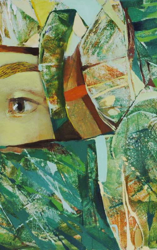 Original oil painting on canvas  "Stop a moment, you're beautiful" by artist КАte К.ulish green woman girl stretched by Kate Kulish