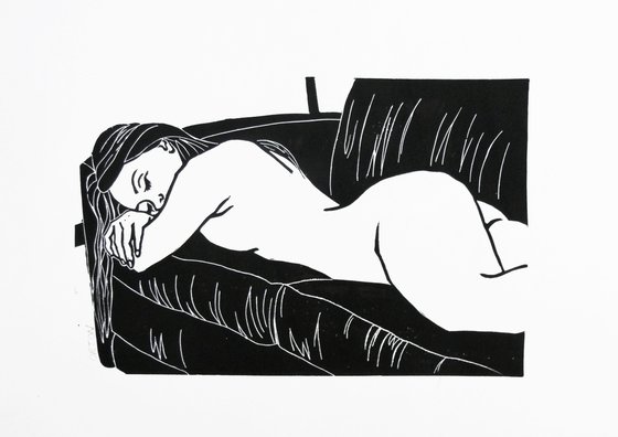 Nude Lino Cut Hand Pulled Print