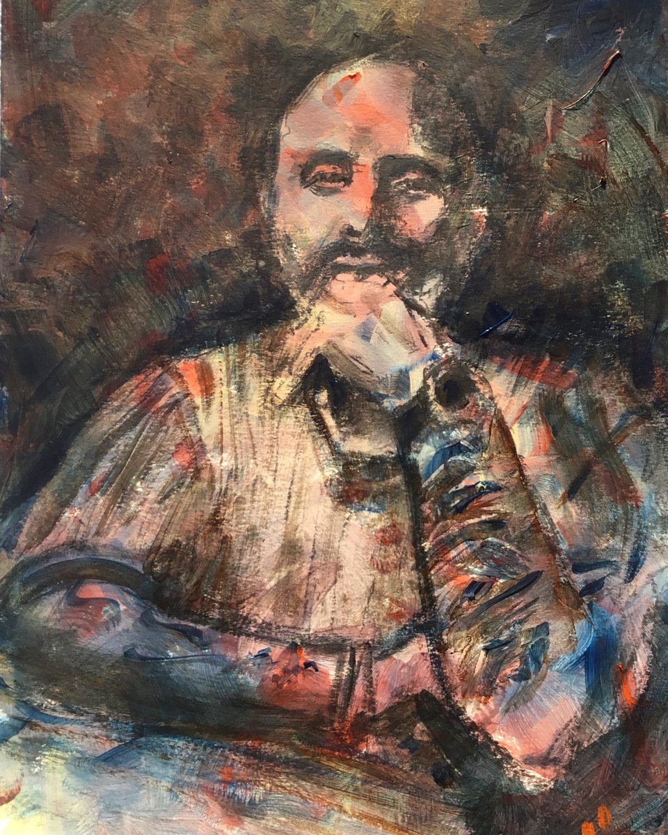 Expressive Portrait Acrylic Painting By Dominique Deve, 12 X 16, La Montre, Original Artwork