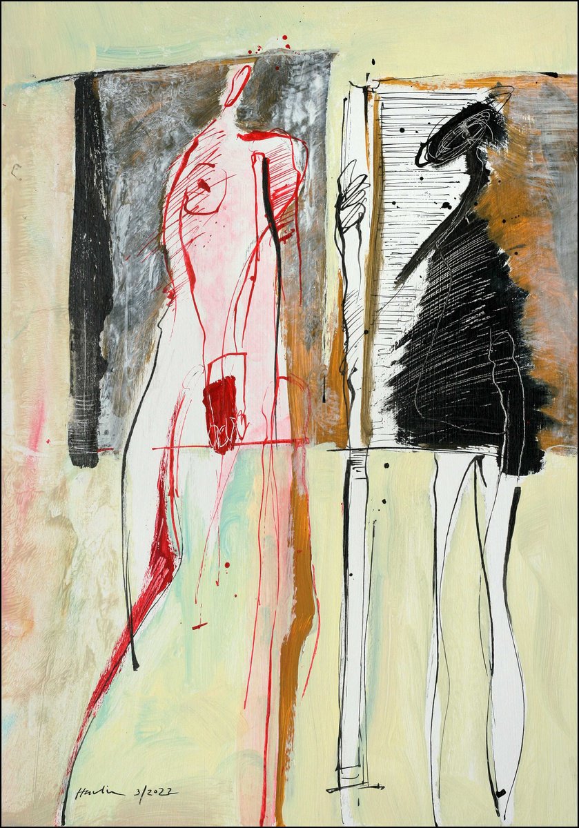 Portrait Acrylic Painting By Jiri Havlik, 14 X 20, In The Studio, Original Artwork