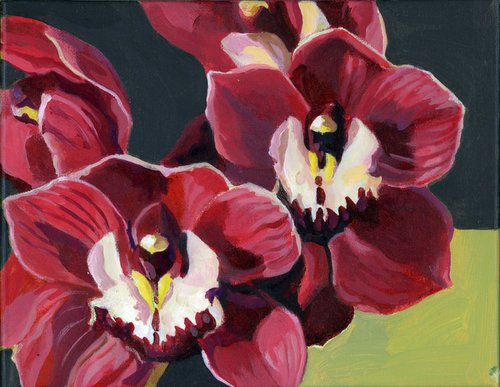 Red orchids acrylic floral by Alfred  Ng