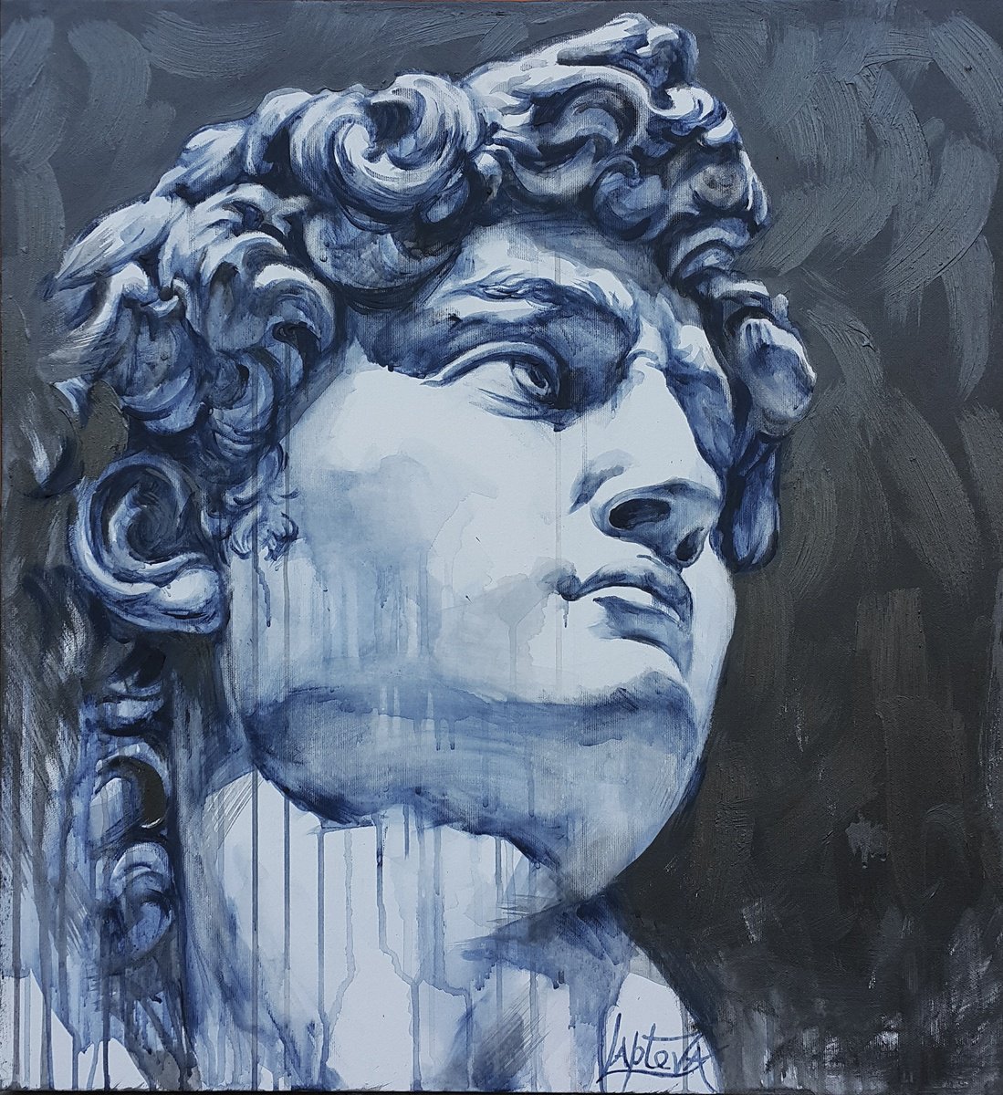 Photorealistic Portrait Acrylic Painting By Viktoria Lapteva, 24 X 26", David , Michelangelo, Original Artwork