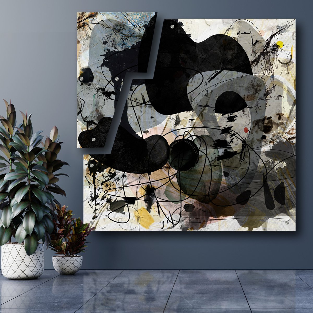 Abstract Print By Lynne Godina-Orme, 49 X 49", Behind The Shadows - Diptych, Original Artwork