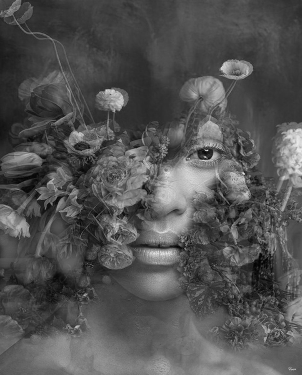 Illustrative Portrait Photograph By Bojan Jevtic, 35 X 43, Spirit Of Flowers, Original Artwork