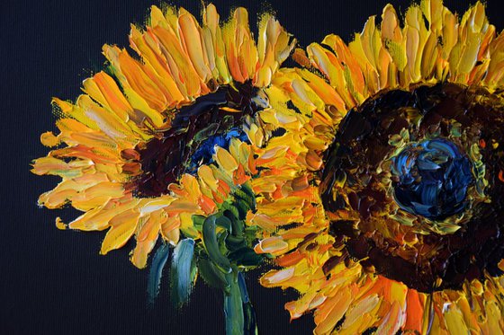 Palette knife impasto oil painting on canvas  Sunflowers