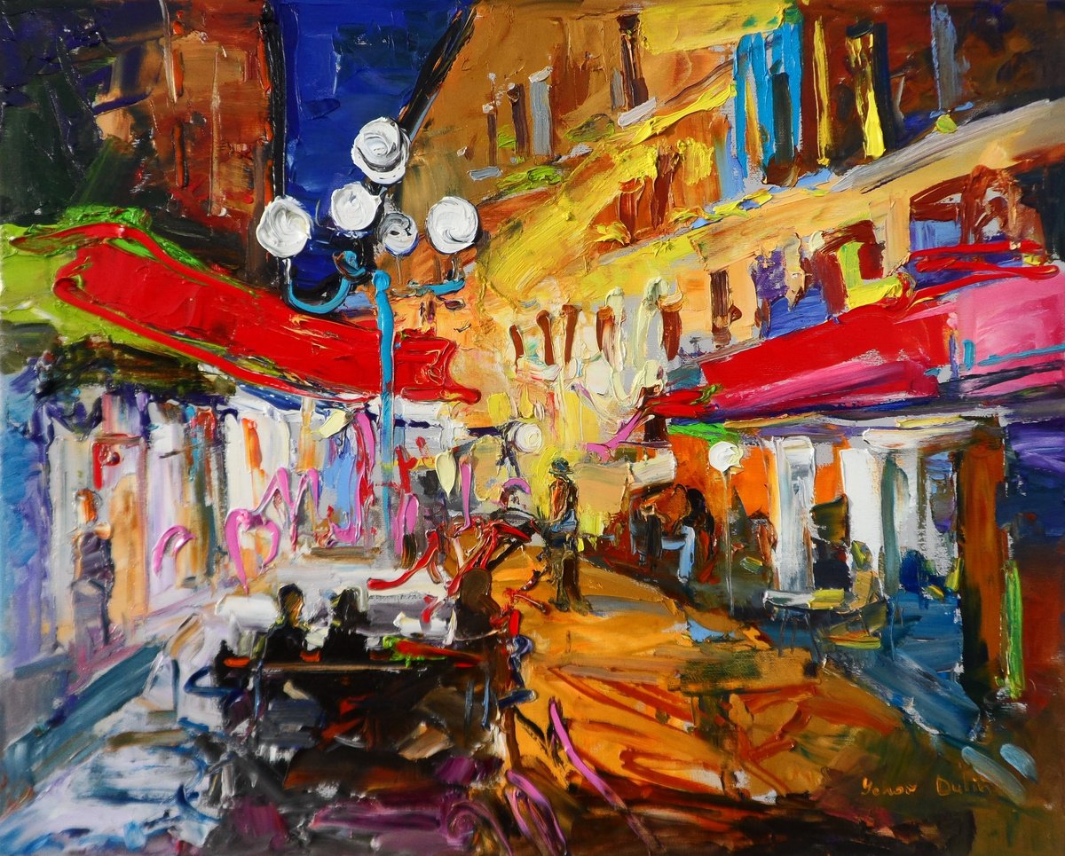 Impressionistic Landscape Oil Painting By Yehor Dulin, 30 X 24", "Night In Paris", Original Artwork