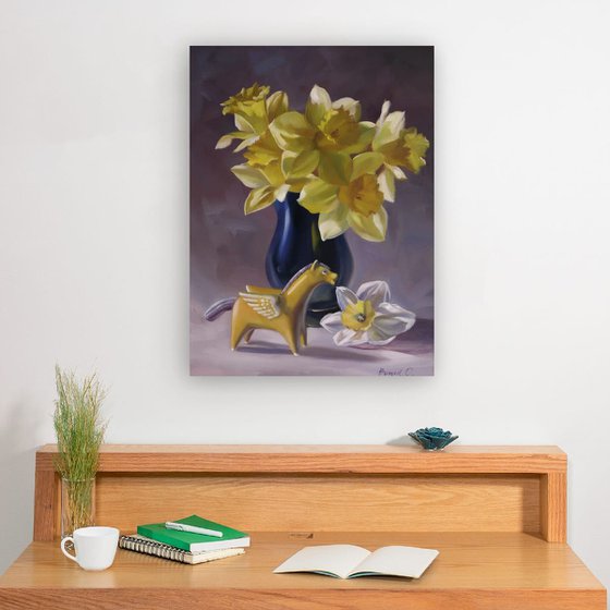 "Yellow Pegasus and Flowers"