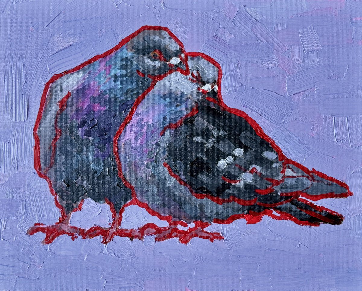Pigeons In Love By Ekaterina Dutkevich, 9 X 11, Artwork For Sale On Artfinder