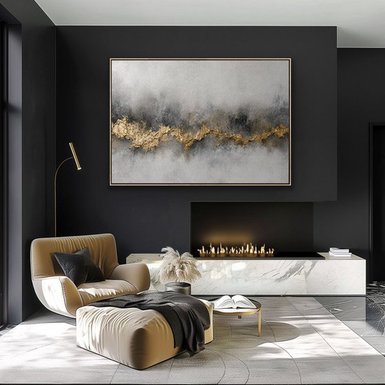 Abstract Gold Leaves in Gray Mist