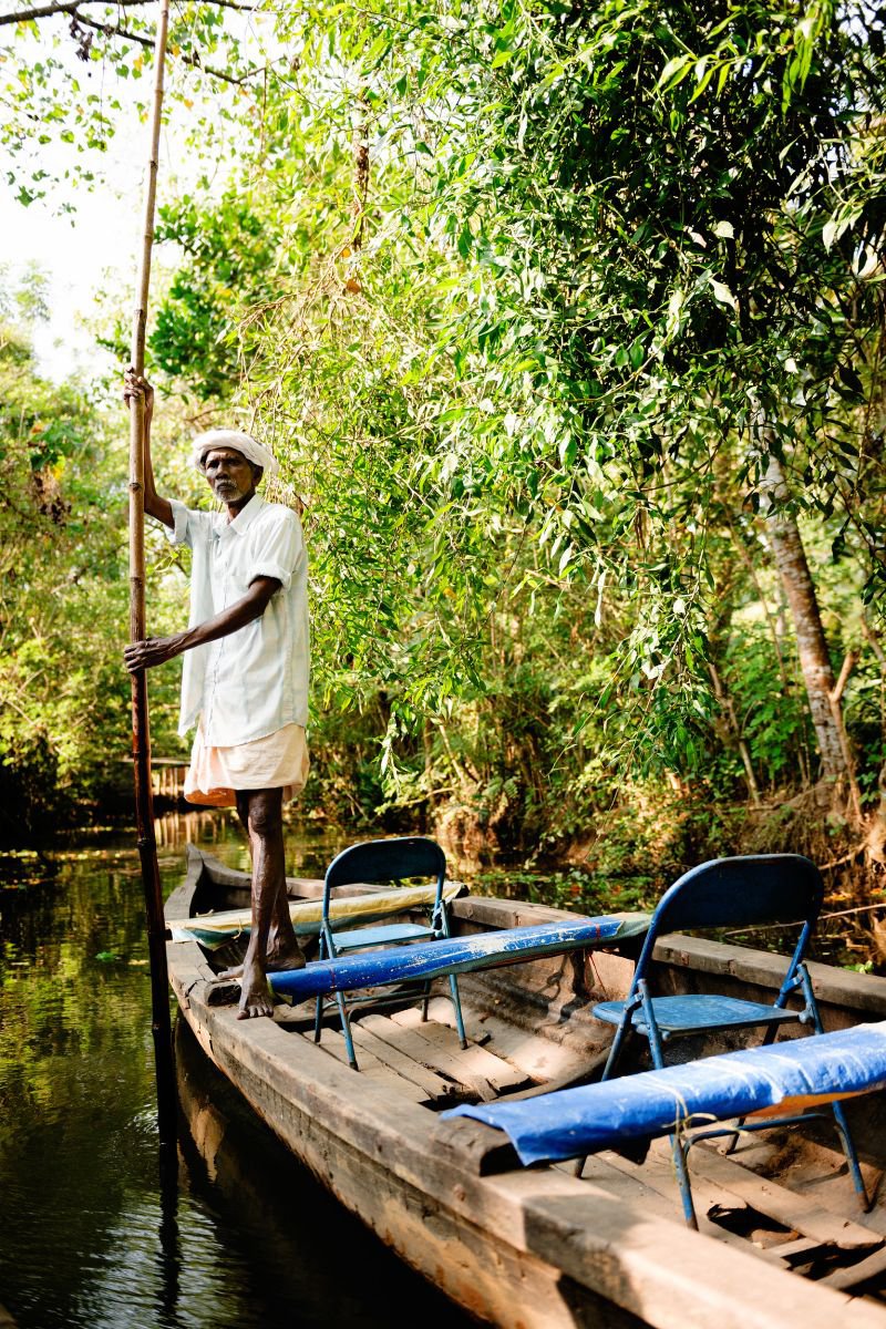 Boatman, Kerala Backwaters. (42x59cm) by Tom Hanslien