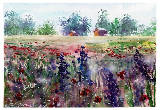 Meadow. Small watercolour p...