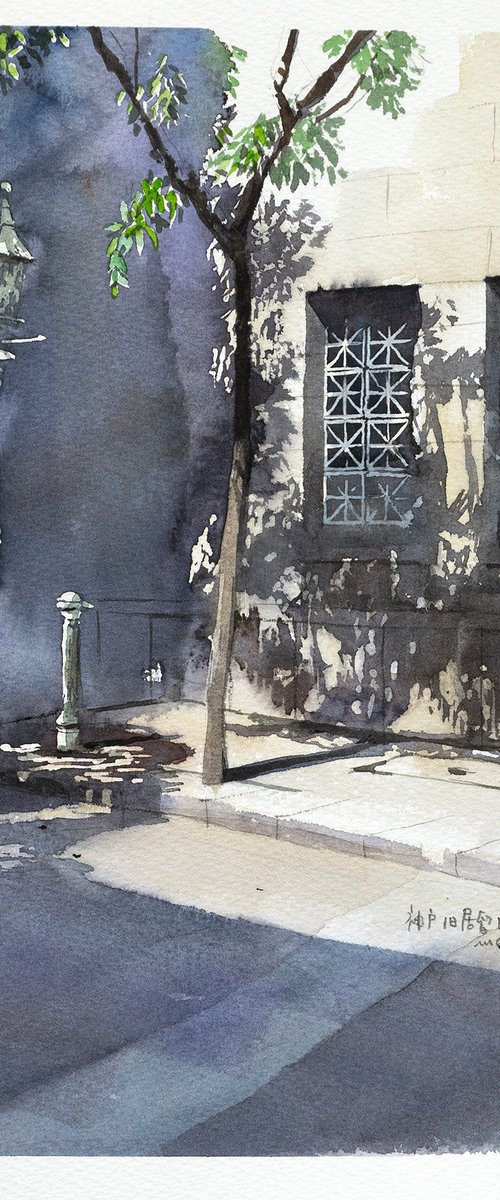 Streetlight and Tree Shadows - 20x30cm Sketch by Masato Watanabe