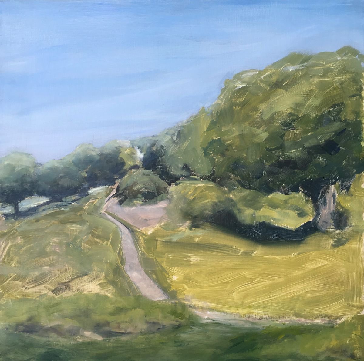 Expressive Landscape Oil Painting By Lizzie Butler, 16 X 16", Path In Park, Original Artwork